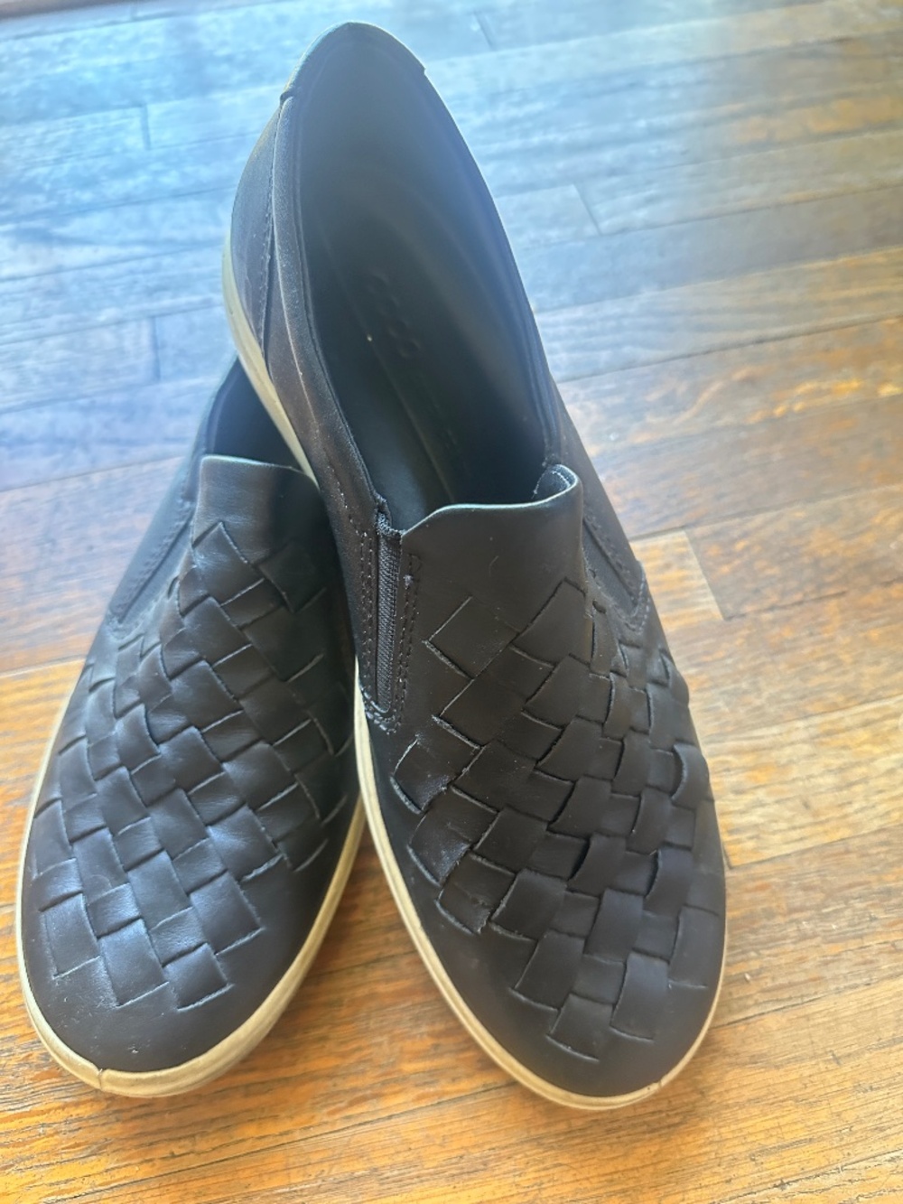 ECCO Soft 7 Black Woven Leather Slip On Sneakers Size 37 US 6